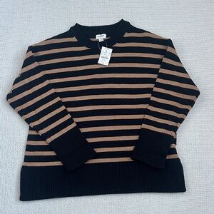 NWT! J Crew 100% Cotton Stripes Crew Neck Sweater Brown/Black Size Small